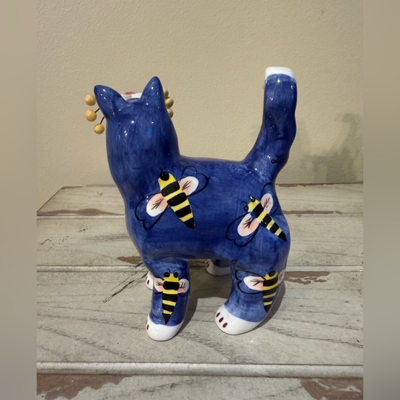 Vintage Whimsiclay Bees Cat By Amy Lacombe, Hand Painted, Annaco Creations, 2002 - Picture 3 of 9